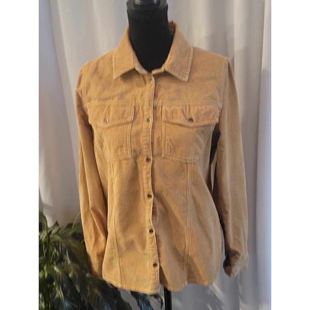 Roxy‎ Womens Tan Corduroy Button Down Shirt Long Sleeve Pocket Top Size M